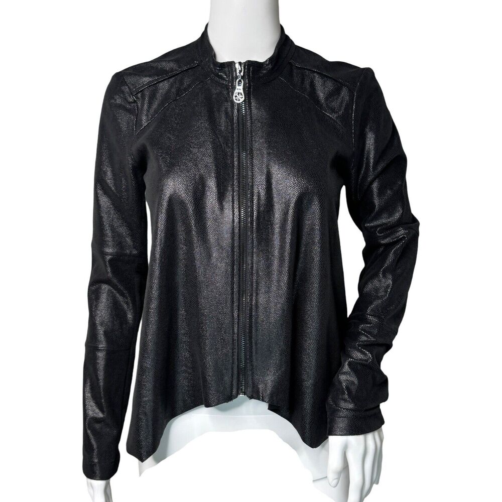 Guess Jacket Womens‎ XS Black Lightweight Vegan Leather Cropped Edgy Rocker Punk